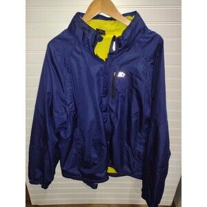 Vintage Starter Windbreaker Jacket Mens XL Blue Yellow Full Zip Hooded Lined